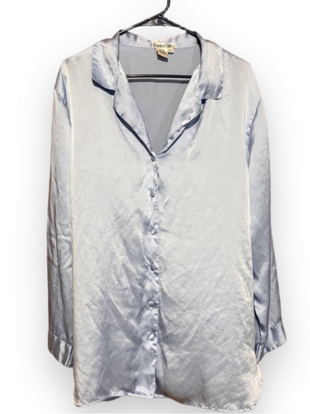 WinterSilks Light Blue Silk Button-Front Pajama Top (only) SZ XL
